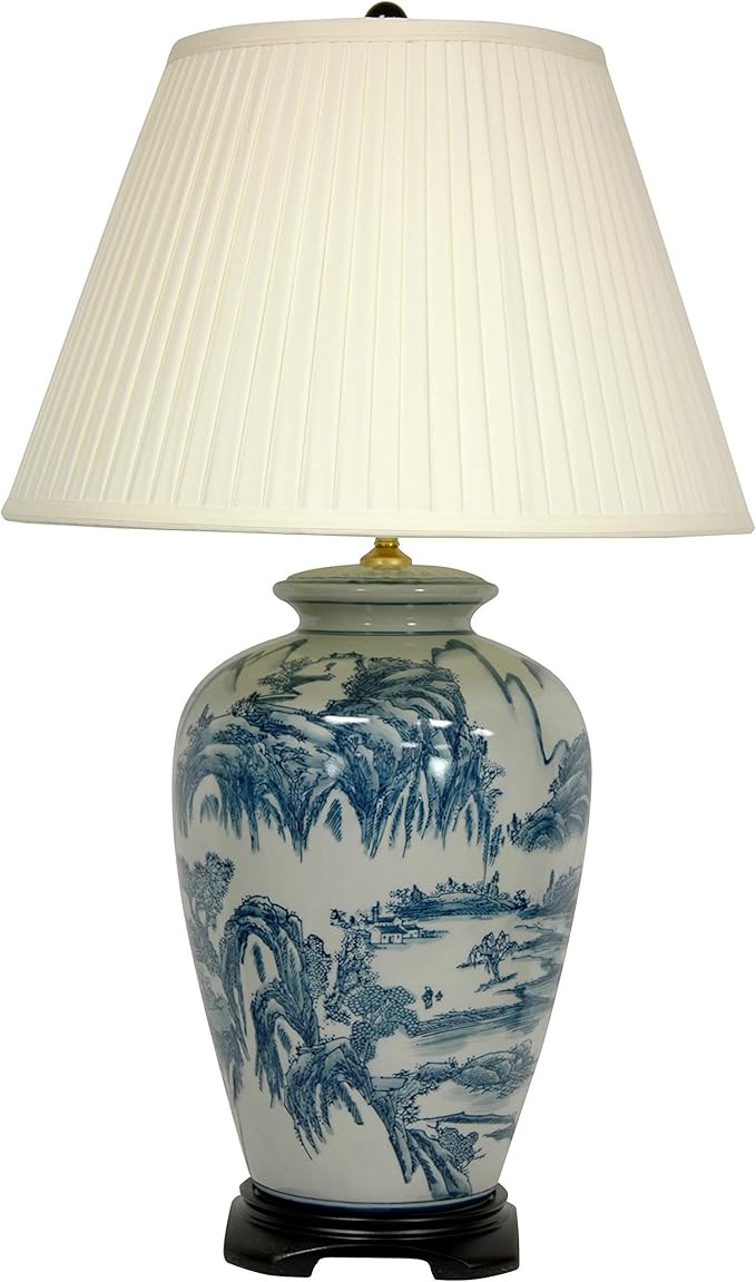 Oriental Furniture 29" Blue and White Chinese Landscape Lamp | Amazon (US)