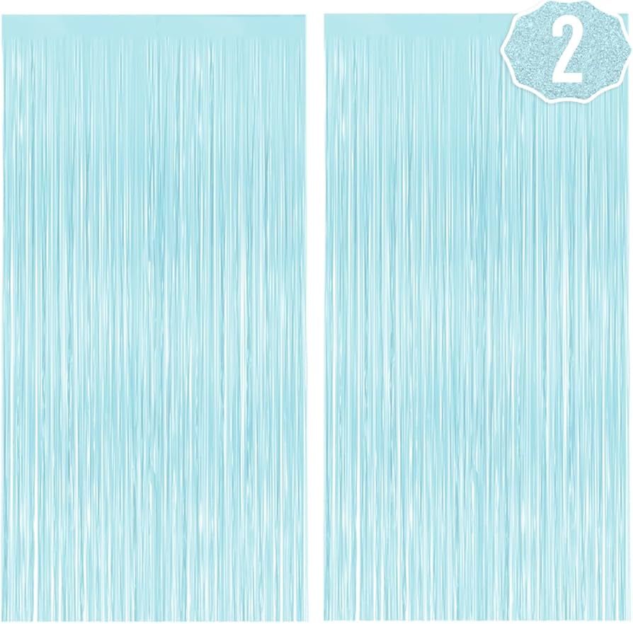 xo, Fetti Party Decorations Matte Light Blue Fringe Foil Curtain - Set of 2 | Bachelorette Party ... | Amazon (US)