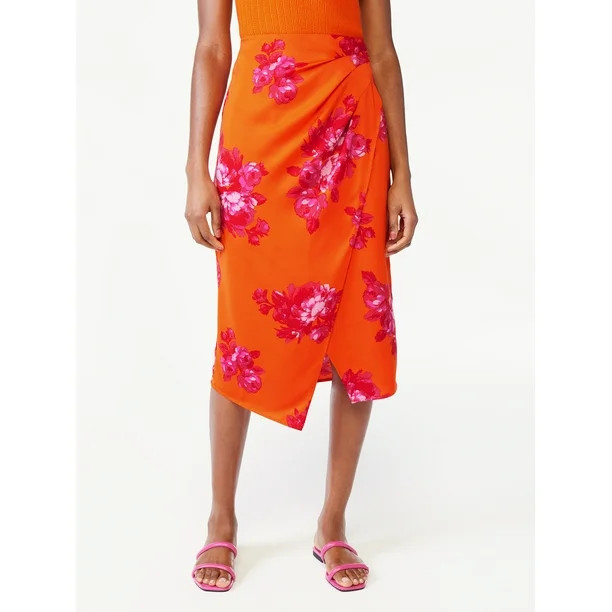 Scoop Women's Satin Faux Wrap Midi Skirt | Walmart (US)