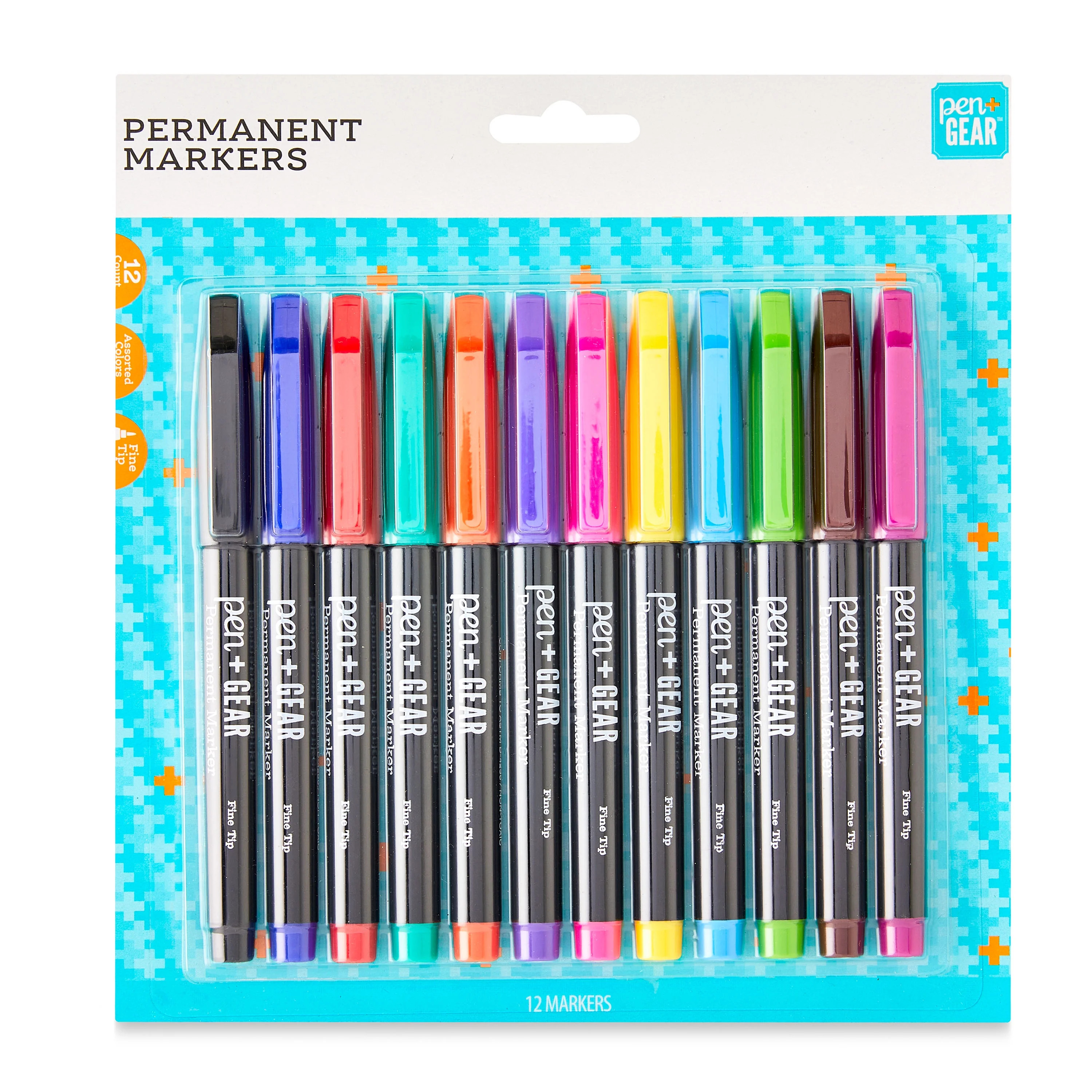 Pen+Gear Fine Tip Permanent Markers, Assorted Colors, 12 Count - Walmart.com | Walmart (US)