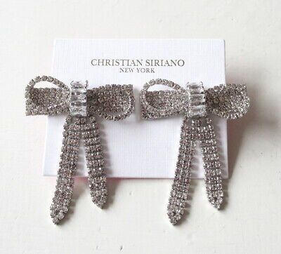 Christian Siriano Silver Tone Sparkly Rhinestone Bow Shaped Earrings Holiday NEW | eBay US