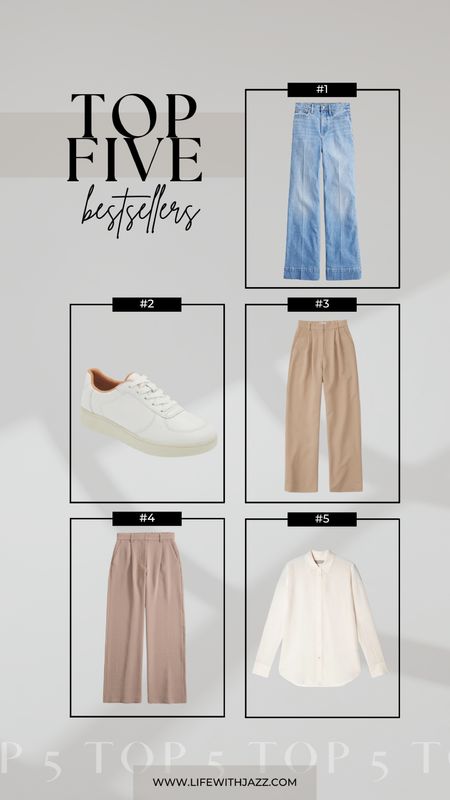 This week’s top 5 bestsellers: 

1. Jcrew denim trousers - a classic wide leg pair of jeans for workwear, available in 6 washes + a few different lengths 
2. FitFlop rally sneakers - tts, very comfortable, great minimal sneakers 
3. Abercrombie Sloane tailored pants - available in several colors, great business casual/smart casual pants for the office, available in multiple colors + lengths 
4. Abercrombie Harper tailored pants - similar to the Sloane tailored pants only that these have a wider pant length
5. Everlane washable silk relaxed shirt - comes in 5 colors, classic button-down shirt for the office 

#LTKWorkwear