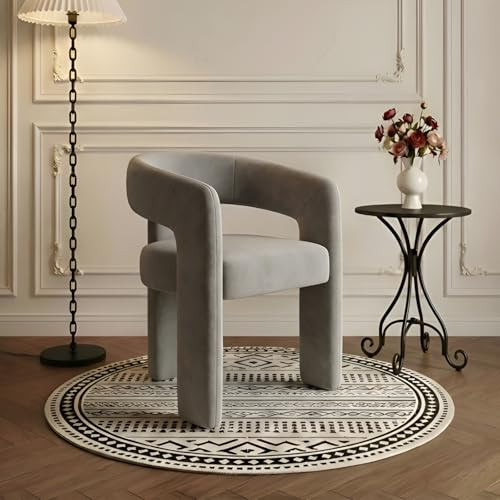 QUINJAY Modern Chenille Barrel Dining Chair Upholstered Fabric Dining Room Chair with Arm Comfy Accent Side Chair for Kitchen/Living Room/Reception, Grey, 1 PC | Amazon (US)