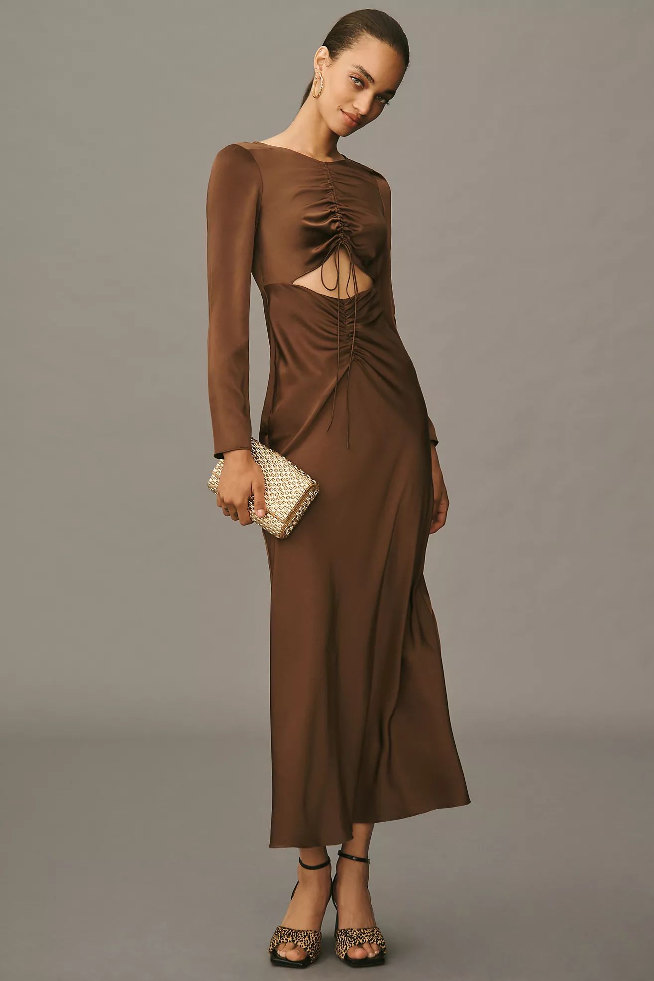 Bardot Daring Satin Long-Sleeve Maxi Dress | Anthropologie (US)