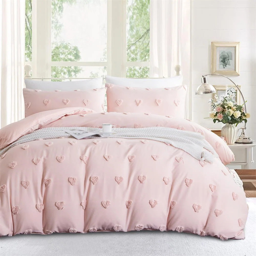 Nayoroom Tufted Heart Dot Duvet Cover Boho Ultra Soft Jacquard Embroidery Shabby Elegance Washed ... | Wayfair North America