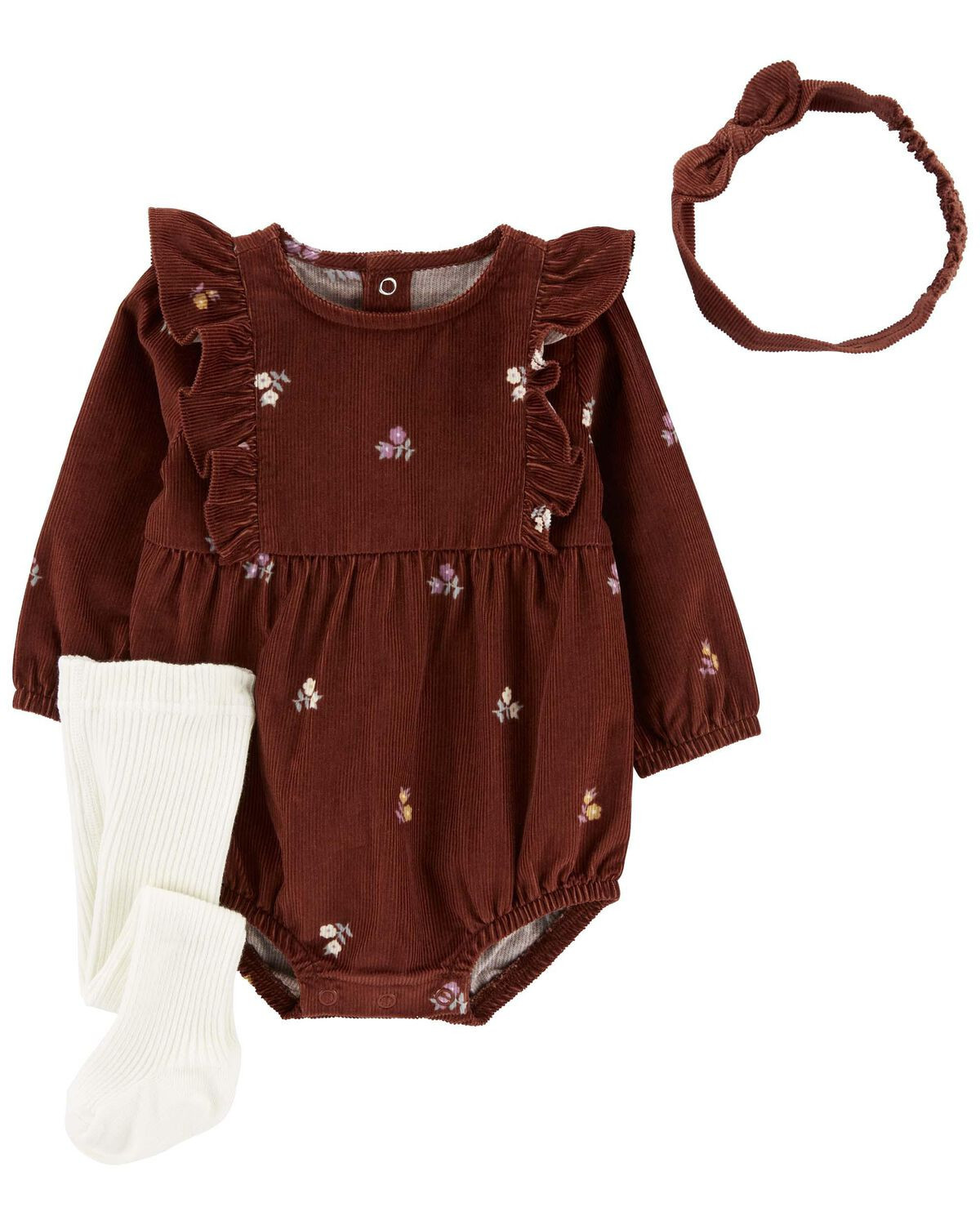 Brown/White Baby 3-Piece Corduroy Bubble Romper Set | carters.com | Carter's
