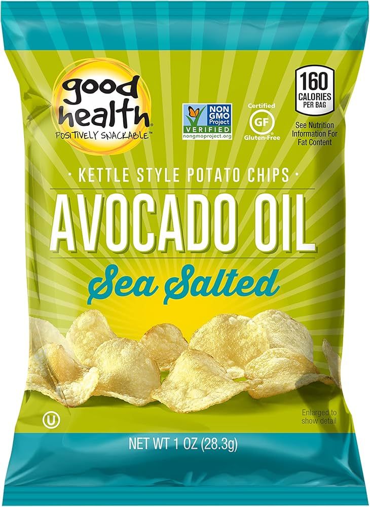 Good Health Kettle Style Potato Chips, Avocado Oil, Sea Salt, 1 oz. Bag, 30 Pack – Gluten Free,... | Amazon (US)