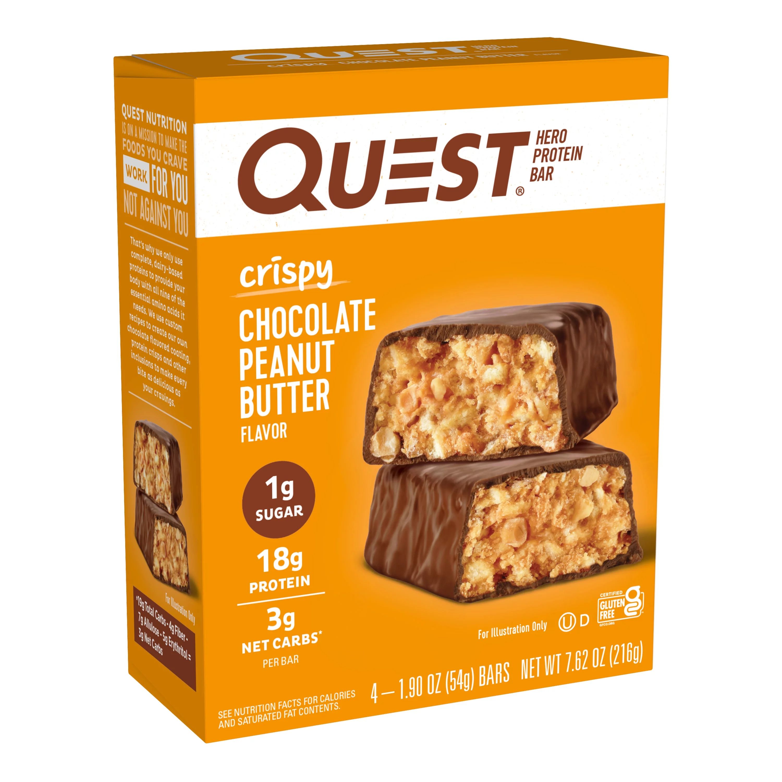 Quest Hero Protein Bars, Low Carb, Gluten-Free, Chocolate Peanut Butter, 4 Count - Walmart.com | Walmart (US)