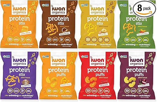 IWON Organics, Variety Pack of 8 Tasty Snacks, Protein Puffs and Snack Stix, High Protein and Org... | Amazon (US)
