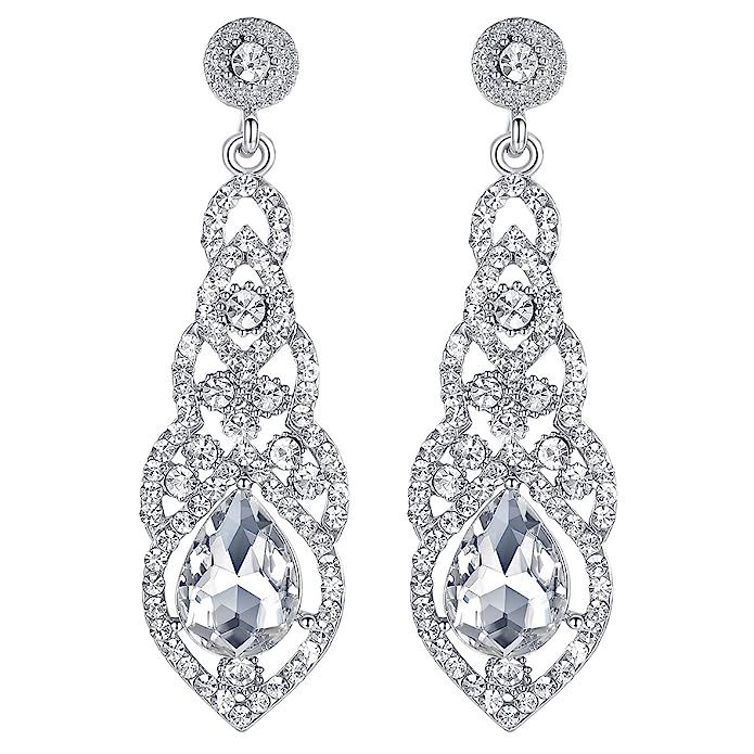 mecresh Austrian Crystal Rhinestone Bridal Wedding Dangle Earrings for Women in Silver Gold Black... | Amazon (US)
