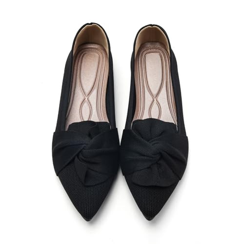 Flats for Womens Pointed Toe Ballet Flats with Bow Comfortable Knit Dressy Flats | Amazon (US)