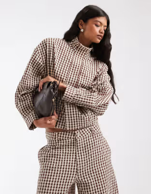 \u203a ASOS DESIGN co-ord funnel neck bomber in brown gingham | ASOS (Global)