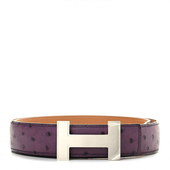 HERMES Ostrich 32mm Quizz H Belt 80 Violine | Fashionphile