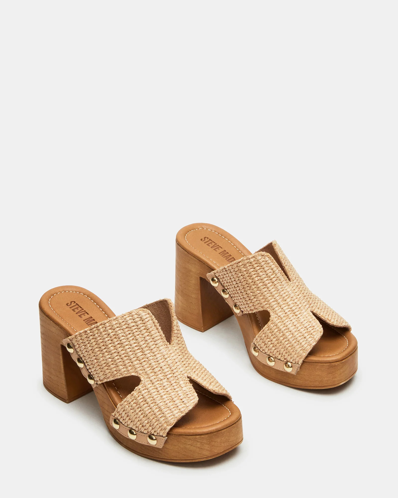 SUNKISSED Raffia Platform Block Heel Studded Women's Sandal | Steve Madden (US)