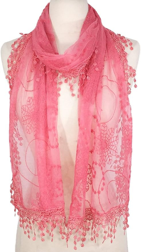 Women's lightweight Feminine Lace teardrop fringe Vintage Mesh Crochet Tassel Scarf for Women | Amazon (US)