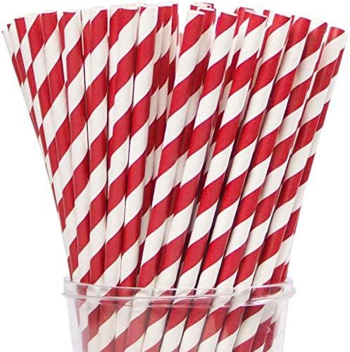 Webake Paper Straws Biodegradable Bulk 200 Red Striped Drinking Straws, Great Alternative Disposa... | Amazon (US)