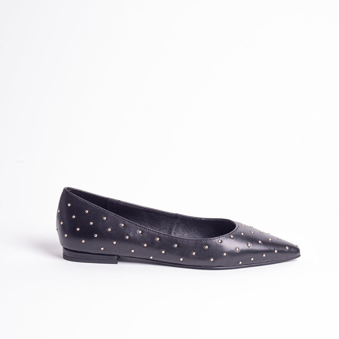 Cecelia New York-Brie stud pointed ballet leather studded flat Black | Cecelia New York