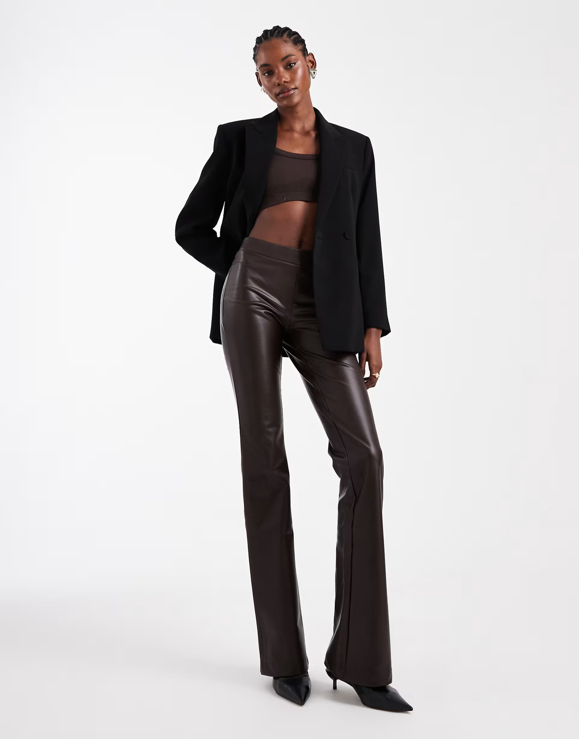 ONLY Tall faux leather flared pants in brown | ASOS (Global)