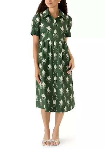Petite Puff Sleeve Button Front Poplin Maxi Dress | Belk