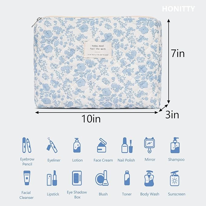 Makeup Pouch,Quilted Cosmetic Bags,Large Floral Make Up Organizer for Women | Amazon (US)