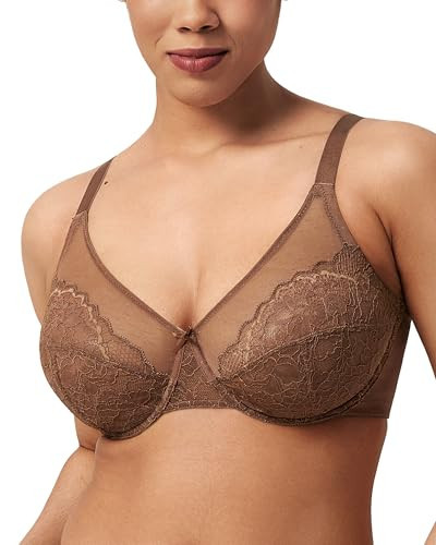 HSIA Minimizer Bras for Women Enchante Full Coverage Underwire Bras Plus Size Lifting Floral Lace Bra for Heavy Breast Coffee Brown | Amazon (US)