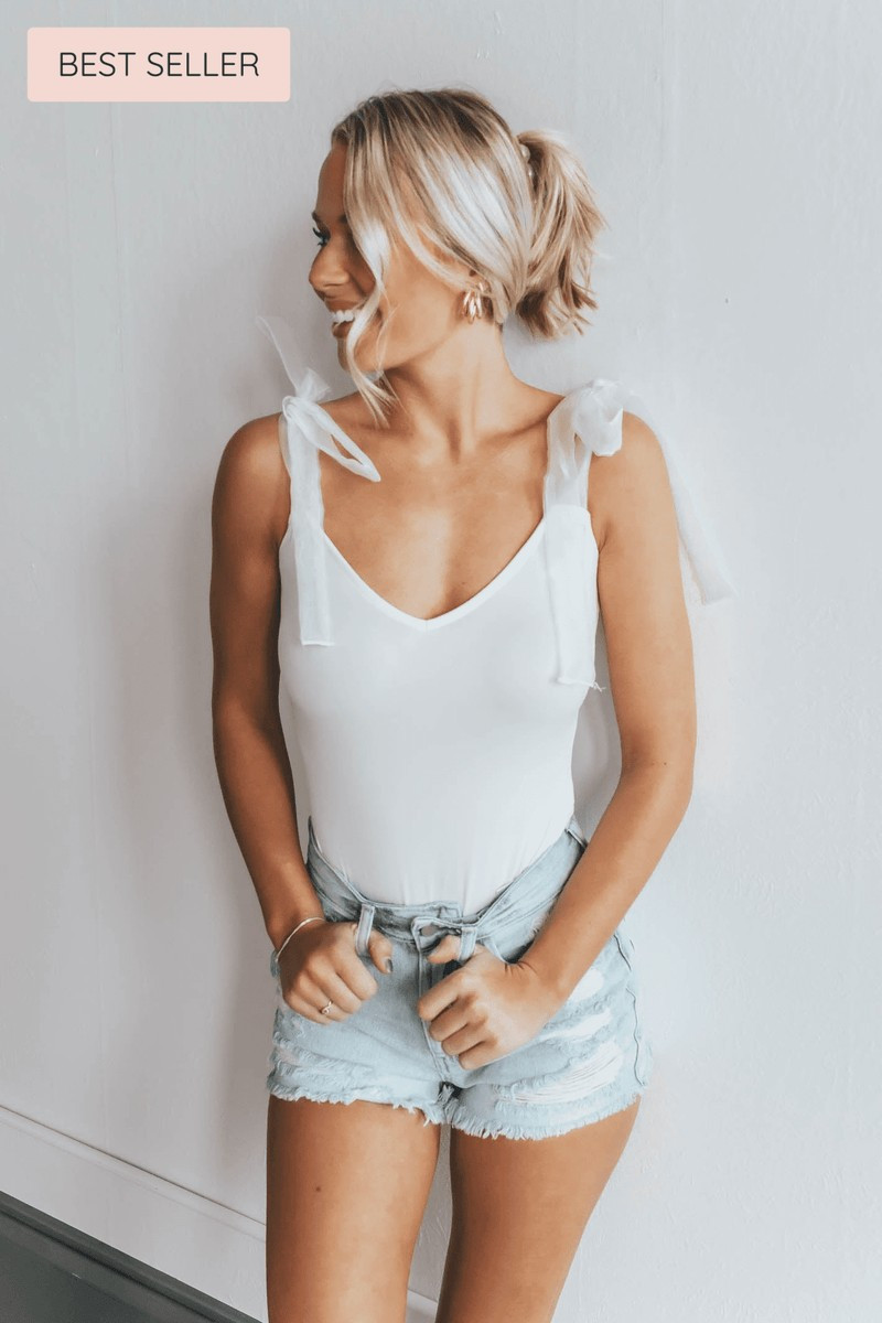 Perfect Solution Organza Shoulder Bodysuit- 2 Colors | Apricot Lane Boutique