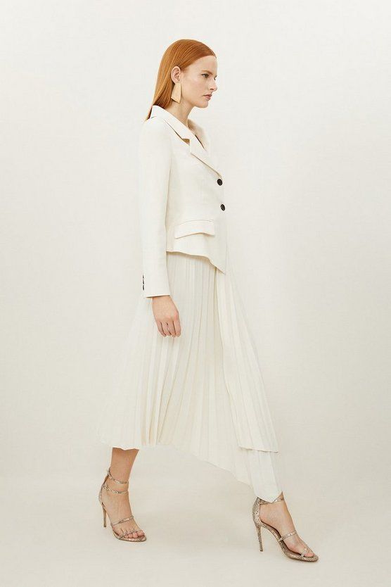 Petite Tailored Crepe Asymmetric Pleated Skirt Dress | Karen Millen UK + IE + DE + NL