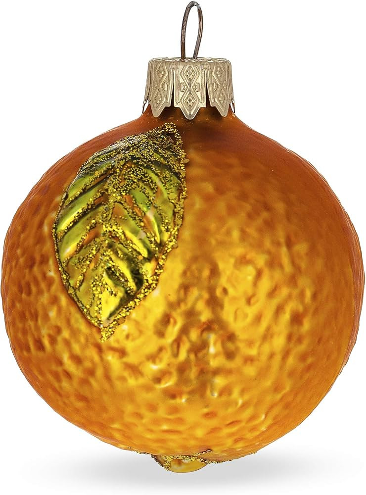 Orange with Shiny Leaf Mini Glass Christmas Ornament | Amazon (US)