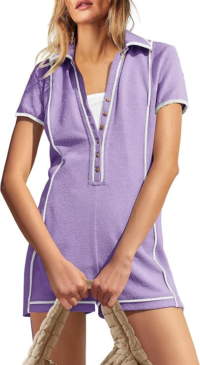 Yanekop Womens Short Sleeve Romper V Neck Button Down Shorts One Piece Jumpsuit Sexy Casual Rompe... | Amazon (US)