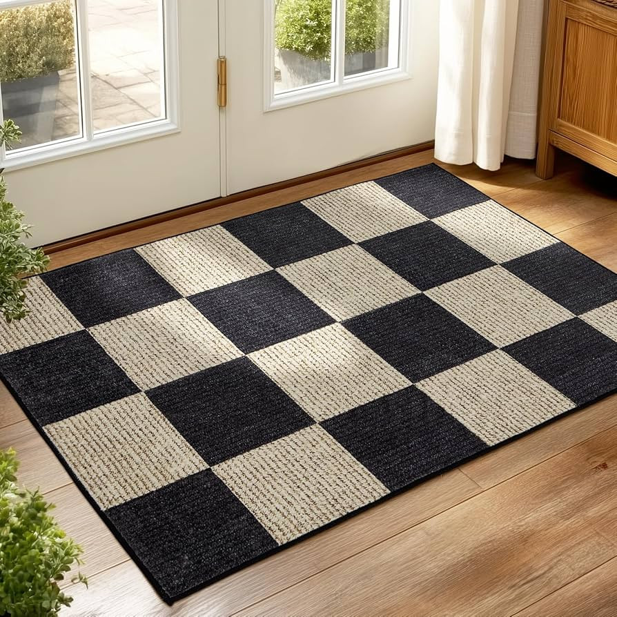 Washable Front Door Mat Indoor Entrance 2x3 Checkered Rug, Flat Print Plaid Area Rugs Ultra-Thin ... | Amazon (CA)
