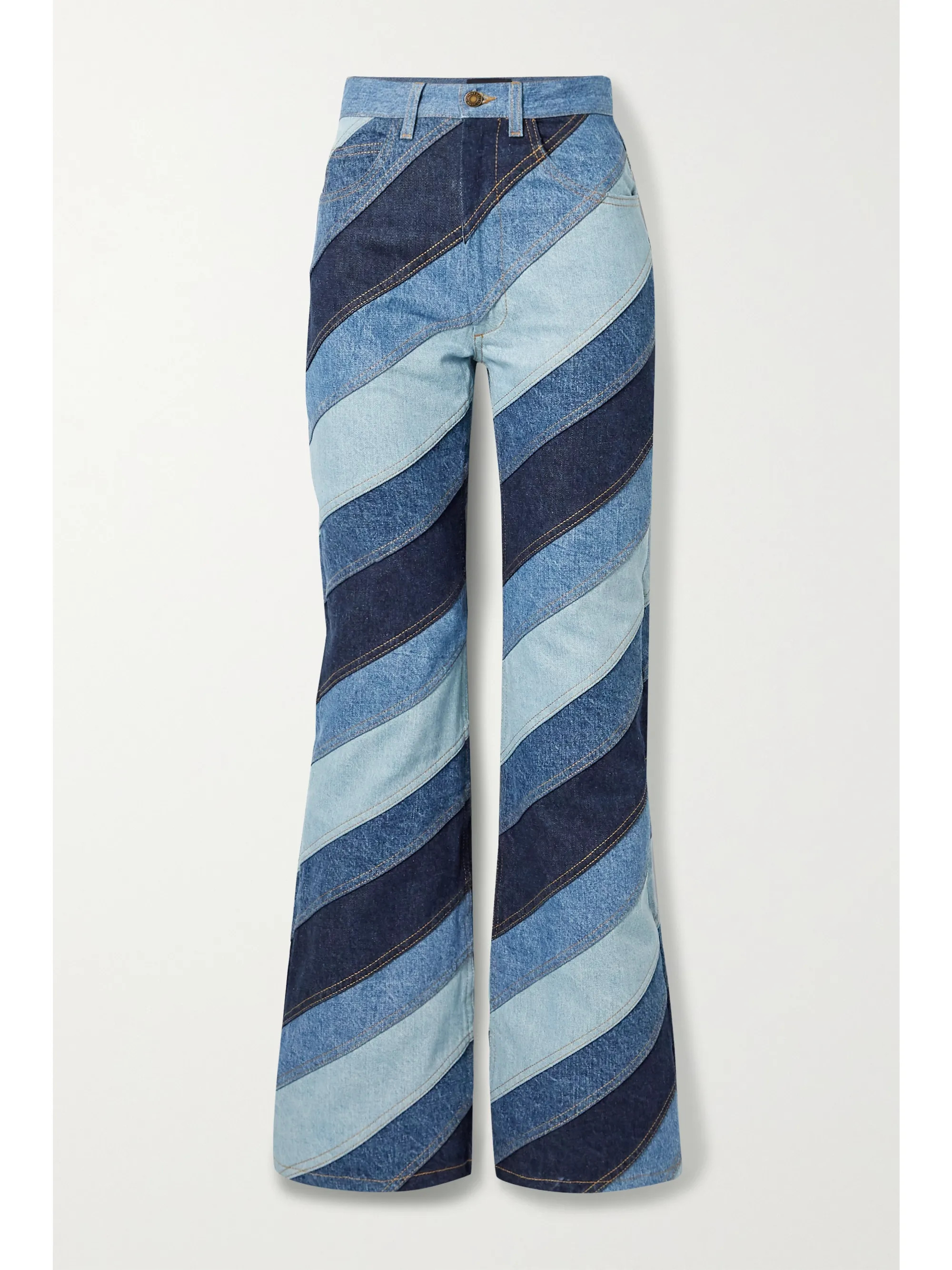 Dark denim Striped patchwork high-rise flared jeans | Runway Marc Jacobs | NET-A-PORTER | NET-A-PORTER (US)