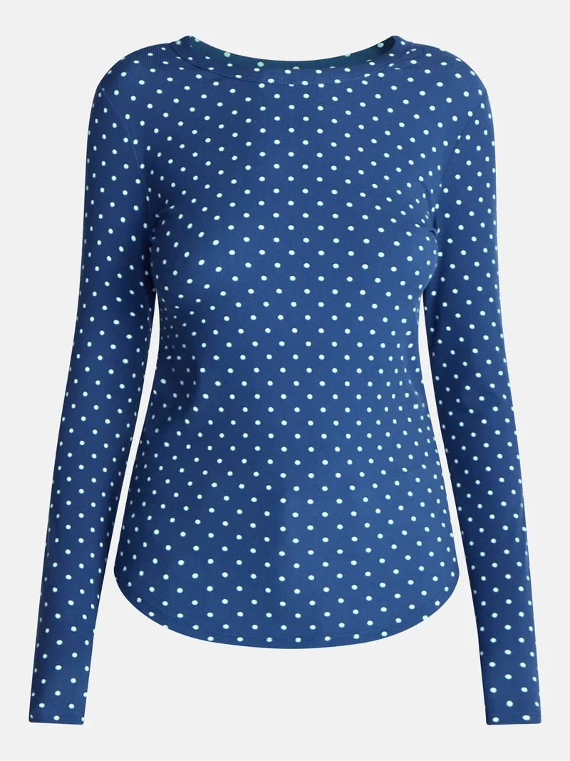 No Boundaries Ribbed Crewneck Tee with Long Sleeves, Women's & Women's Plus XXS-4X | Walmart (US)