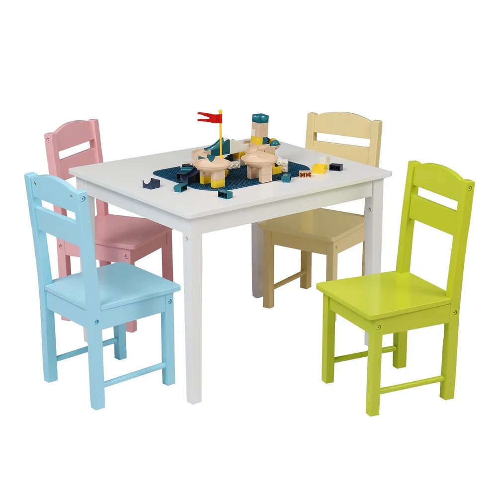 enyopro Kids Table and Chair Set, Wooden Desk & 4 Chair Set, 5 Pieces Set Includes 5 Chairs and 1... | Walmart (US)
