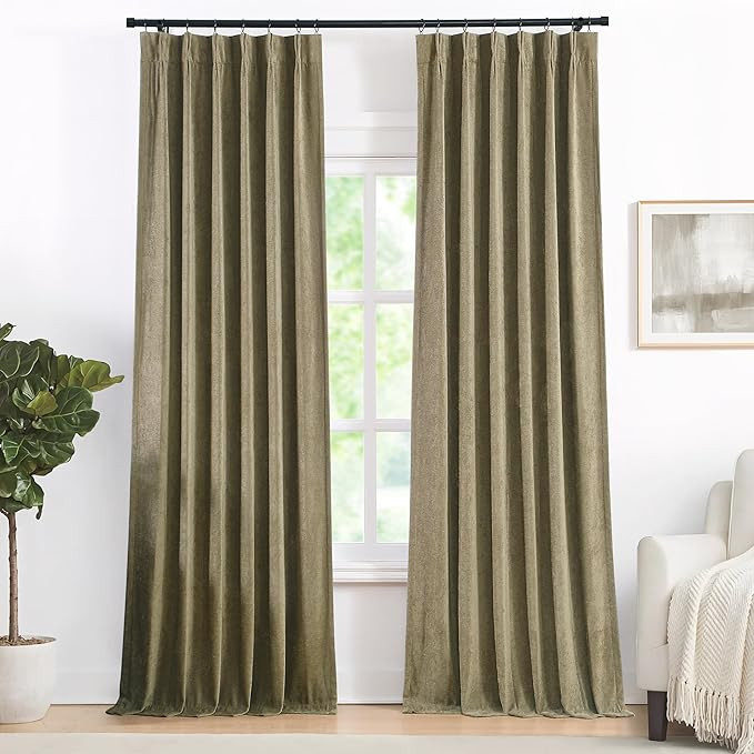 Vision Home Mocha Brown Pinch Pleated Full Blackout Curtains Velvet Chenille Room Darkening Windo... | Amazon (US)
