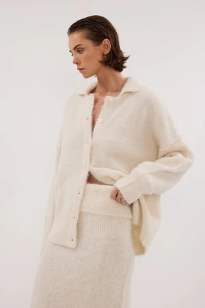 SALMA IVORY POLO NECK KNIT CARDIGAN | DISSH