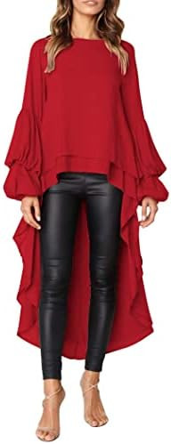 PRETTYGARDEN Women's Lantern Long Sleeve Round Neck High Low Asymmetrical Irregular Hem Casual To... | Amazon (US)