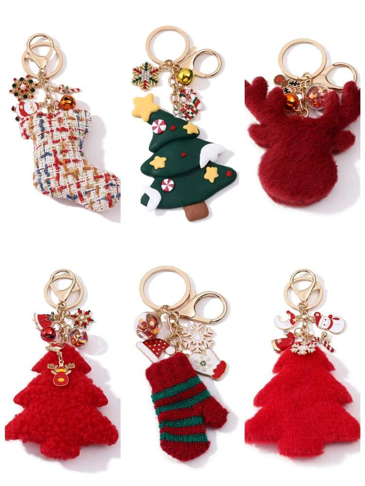 1pc Christmas Alloy Keychain, Plush Socks, Reindeer Horn, Christmas Tree, Gloves, DIY Holiday Dec... | SHEIN