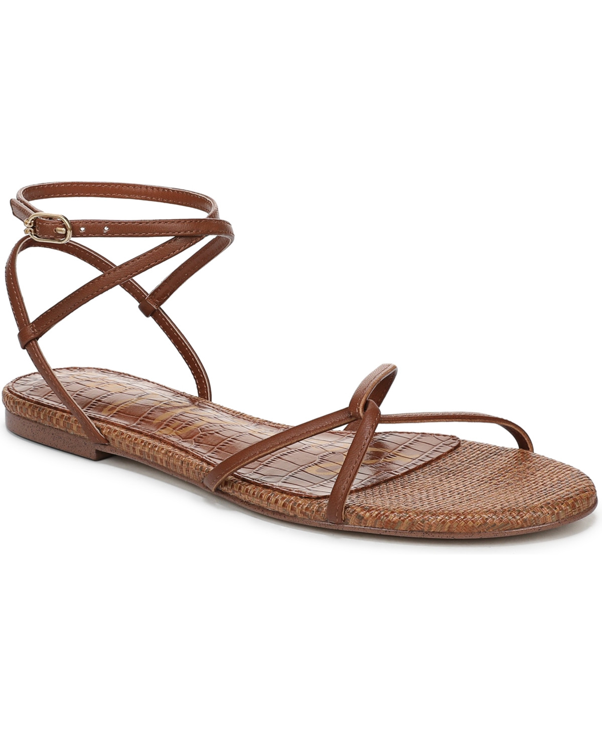 Sam Edelman Women's Elina Ankle-Strap Flat Sandals - Rich Cognac Leather | Macy's