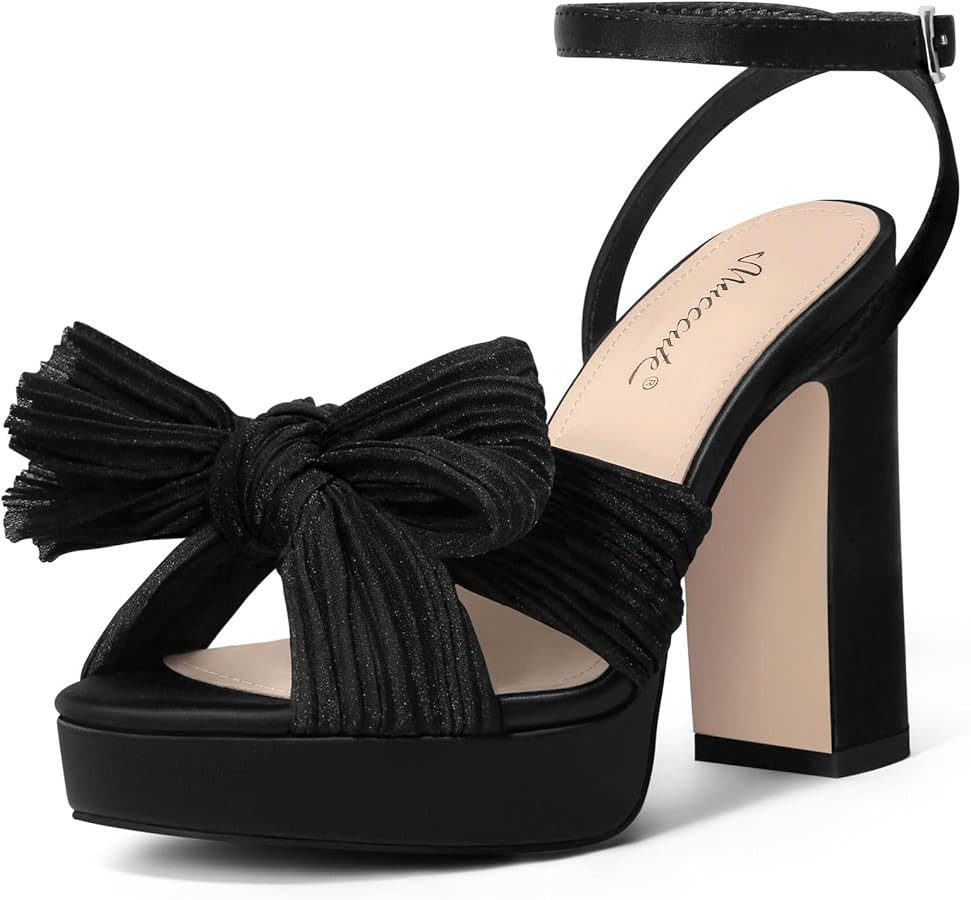 MUCCCUTE Women's Chunky Platform Bow Heels Ankle Strap Open-Toe Heeled Sandals Wedding Party Dres... | Amazon (US)