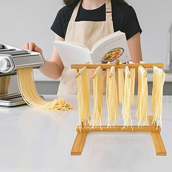 Bamboo-Pasta-Drying-Rack with Transfer Wand & 14 Arms, Large Collapsible Fresh Pasta Dryer Holder... | Amazon (US)