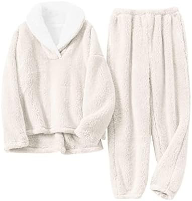 Faleave Womens Winter Fluffy Pajamas Set Warm Fleece Pants Pullover Plush Sleepwear | Amazon (US)
