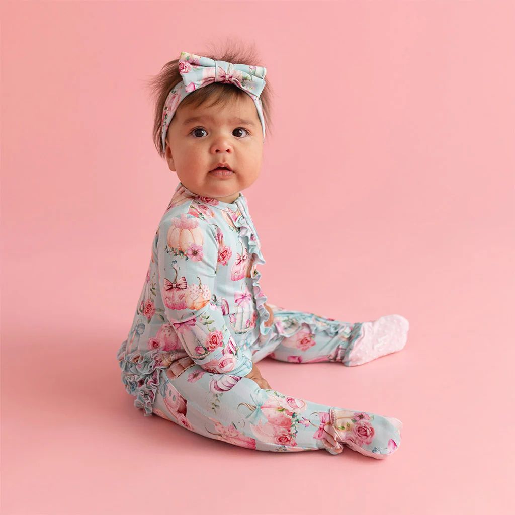 Pumpkins Green Baby Girl Sleeper | Edie | Posh Peanut