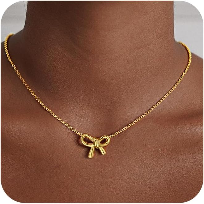 Dainty Bow Gold Necklaces for Women Non Tarnish - 14k Gold Plated Pendant Necklace Trendy Cute Si... | Amazon (US)