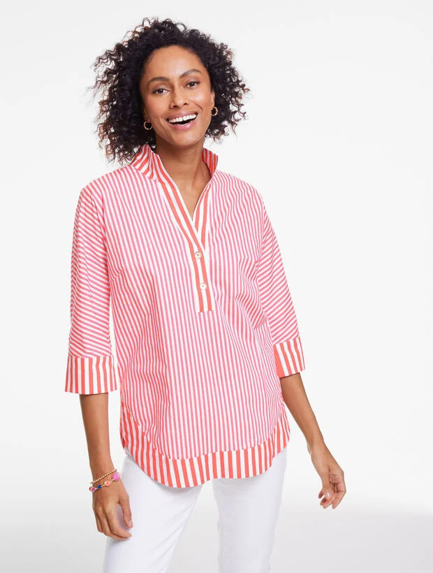 Dolman Sleeve Poplin Tunic - Mixed Stripe | Talbots