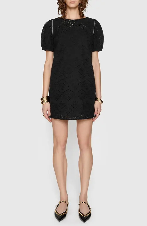 Rebecca Minkoff Lincoln Eyelet Minidress in True Black at Nordstrom, Size Large | Nordstrom