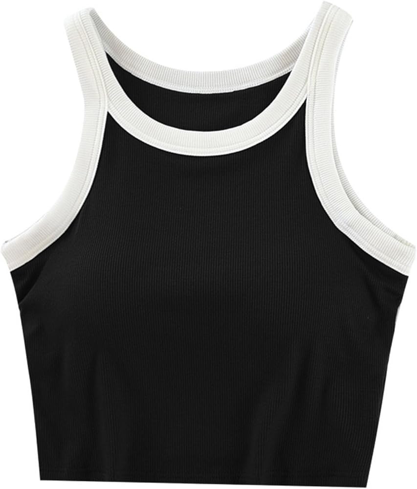 Women’S Tops Basic Rib Knit Crop Tank Top Bras Casual Solid Scoop Neck Sleeveless Crop Top Summ... | Amazon (US)