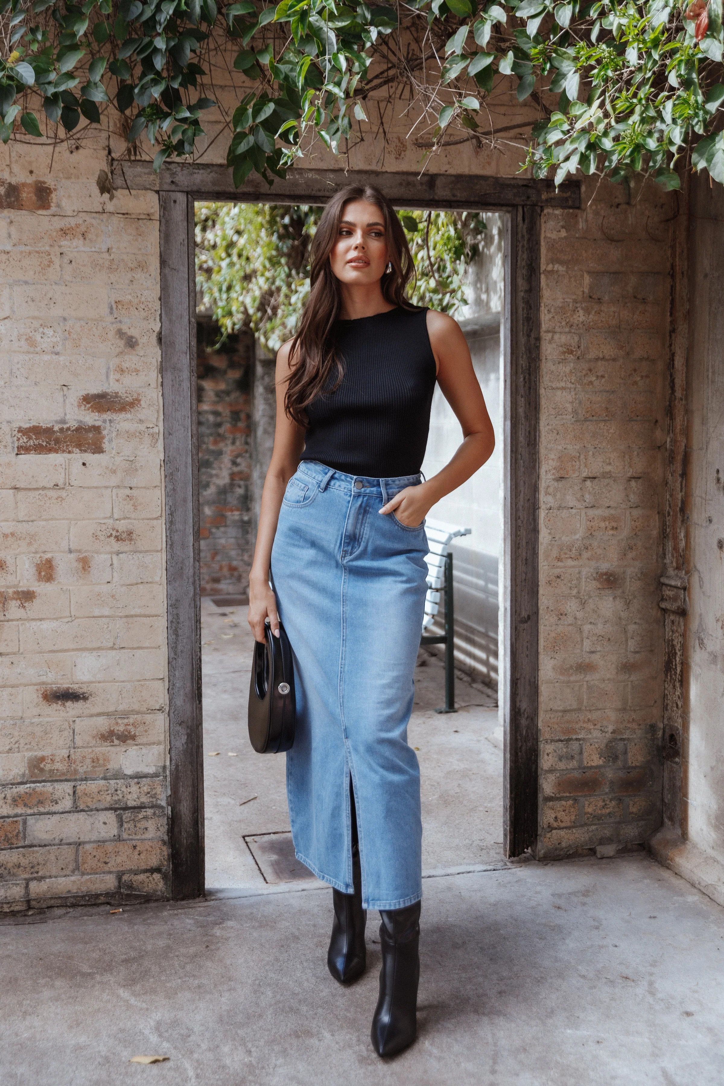 Dana Denim Midi Skirt - Blue Wash | Petal & Pup (US)