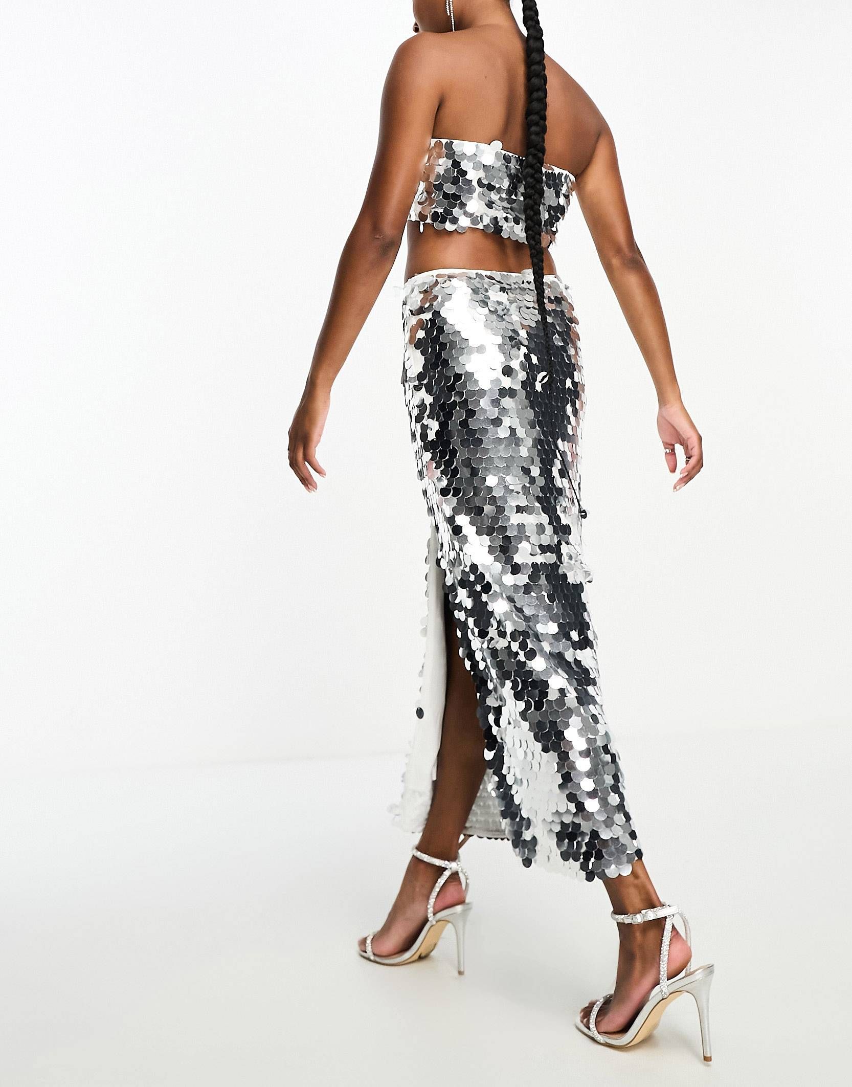 Collective the Label Petite disc sequin midi skirt in silver - part of a set | ASOS (Global)