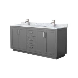 Miranda 72 in. W Double Bath Vanity in Dark Gray with Marble Vanity Top in White Carrara with White Basins | The Home Depot