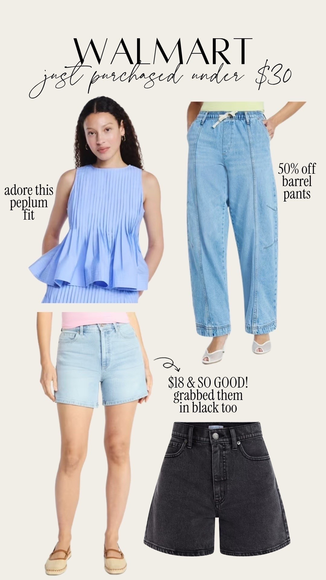 My recent @walmart order!! Stocked up on shorts, barrel jeans and the cutest peplum top all under $30!!



#LTKmomlife #LTKootd